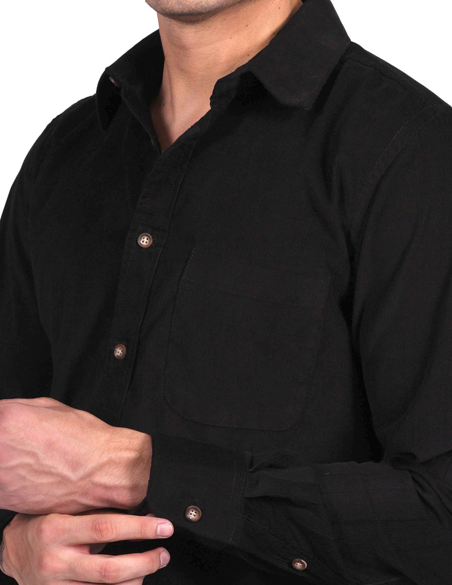 Camisas Para Hombre Bobois Moda Casuales Tipo Pana De Manga Larga Slim Fit B35122 Negro