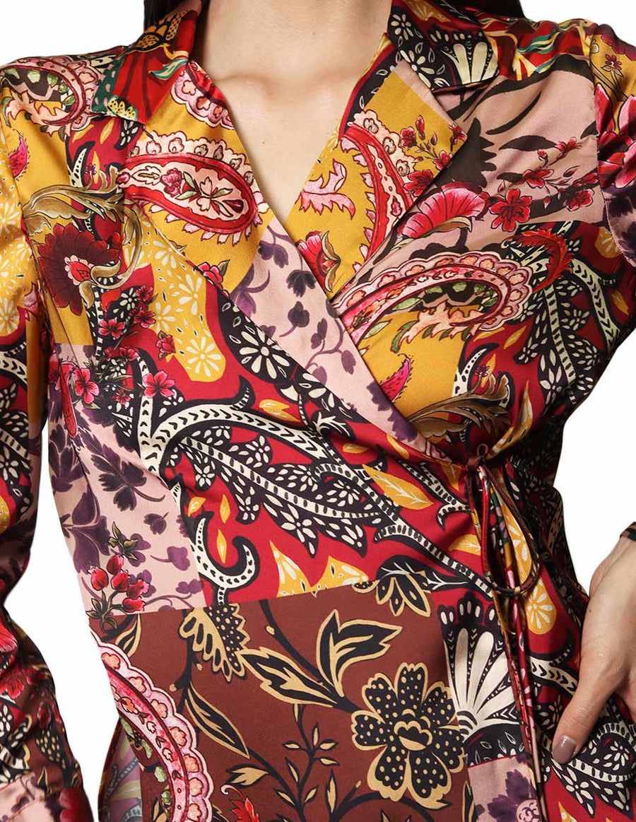Kimonos Para Mujer Bobois Moda Casuales Saco Largo Cruzado Floreado T33107 Café Rojo