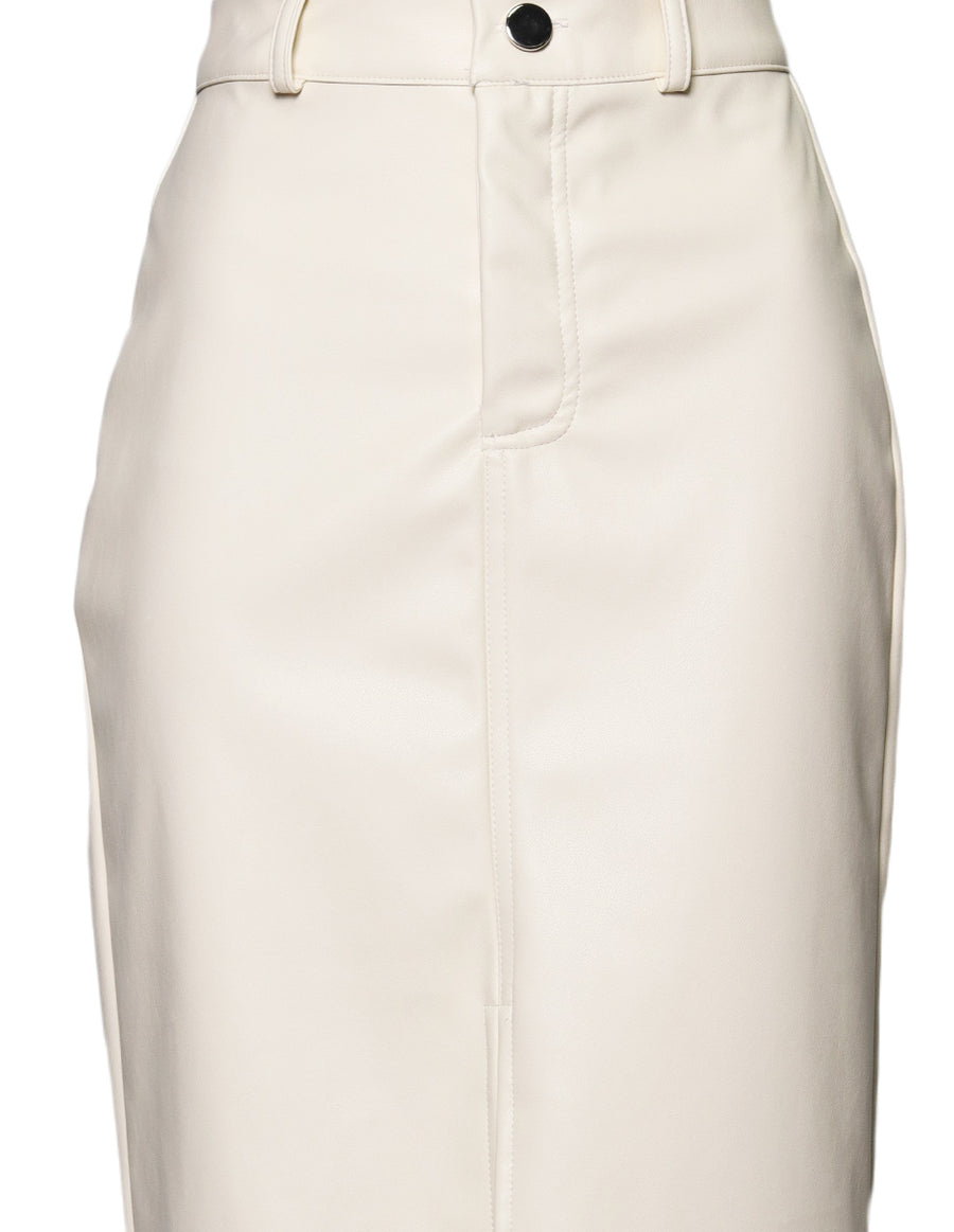 Faldas Para Mujer Bobois Moda Casuales Vaquera Midi Larga De Piel Vegana De Tiro Alto Con Abertura Frontal X33106 Crema