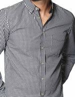 Camisas Para Hombre Manga Larga Cuadros B45213 Negro