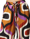Pantalones Para Mujer Bobois Moda Casuales Satinado De Tiro Alto Con Estampado Geometrico De Pierna Ancha Wide Leg Con Cordon W41101 Chedron