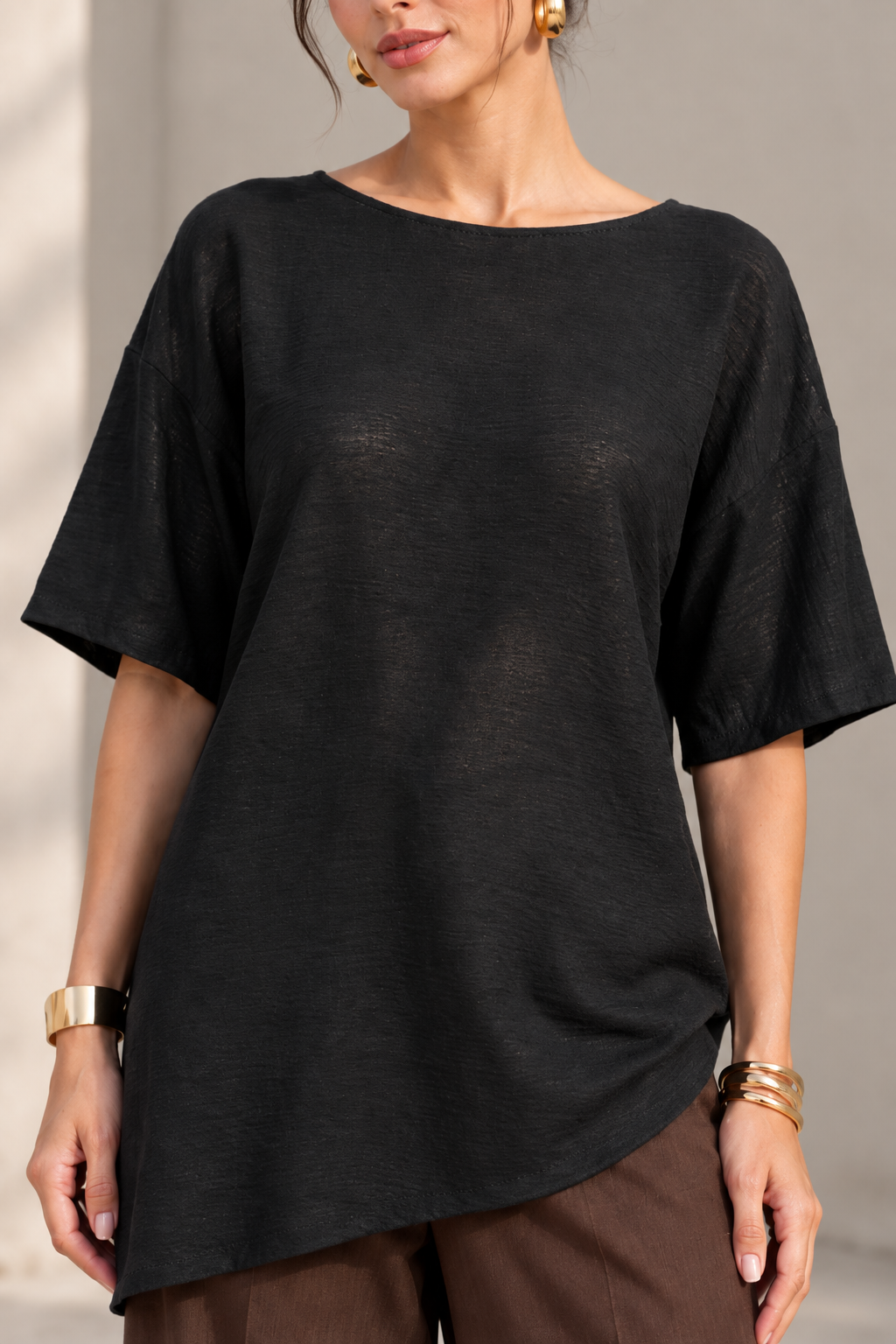 Blusas Para Mujer Asimétrica De Tela Fruncida Oversize N63115 Negro