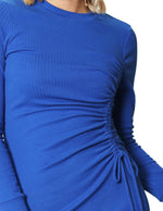 Vestidos Para Mujer Manga Larga Acanalado Con Jareta S43133 Azul