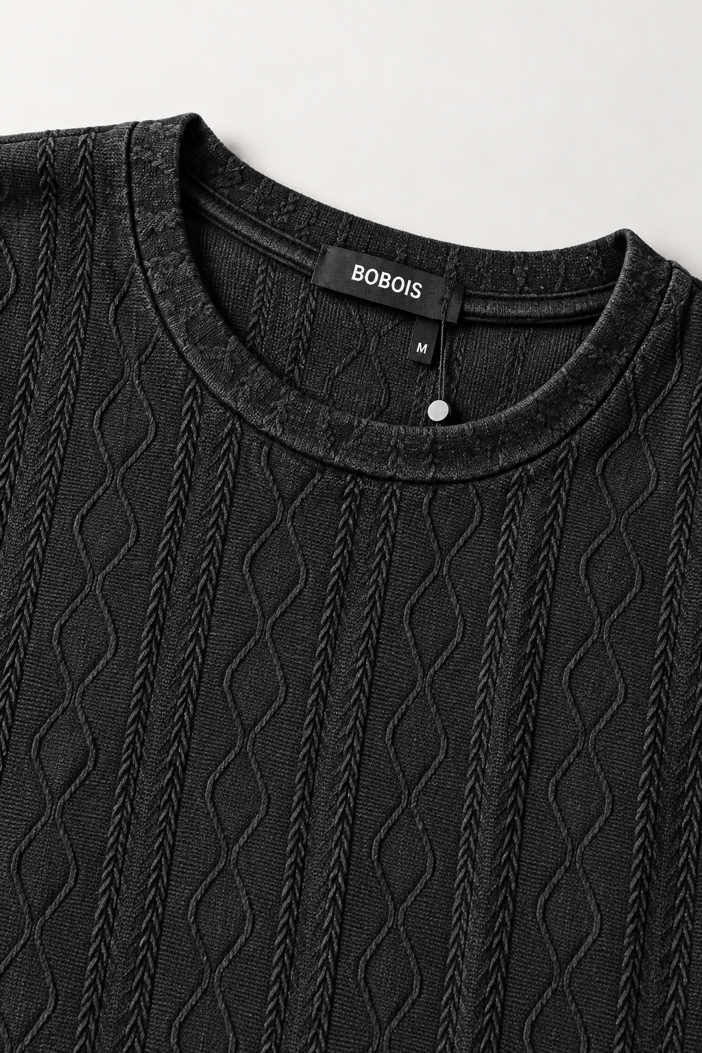 Playeras Para Hombre De Tejido Trenzado Manga Larga A65315 Negro