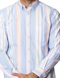 Camisas Para Hombre Bobois Moda Casuales De Manga Larga De Cuello Americano Con Estampado B41113 Azul