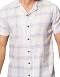 Camisas Para Hombre Bobois Moda Casuales De Manga Corta De Cuello Abierto Con Estampado De Cuadros Relaxed Fit  B41375 Arena