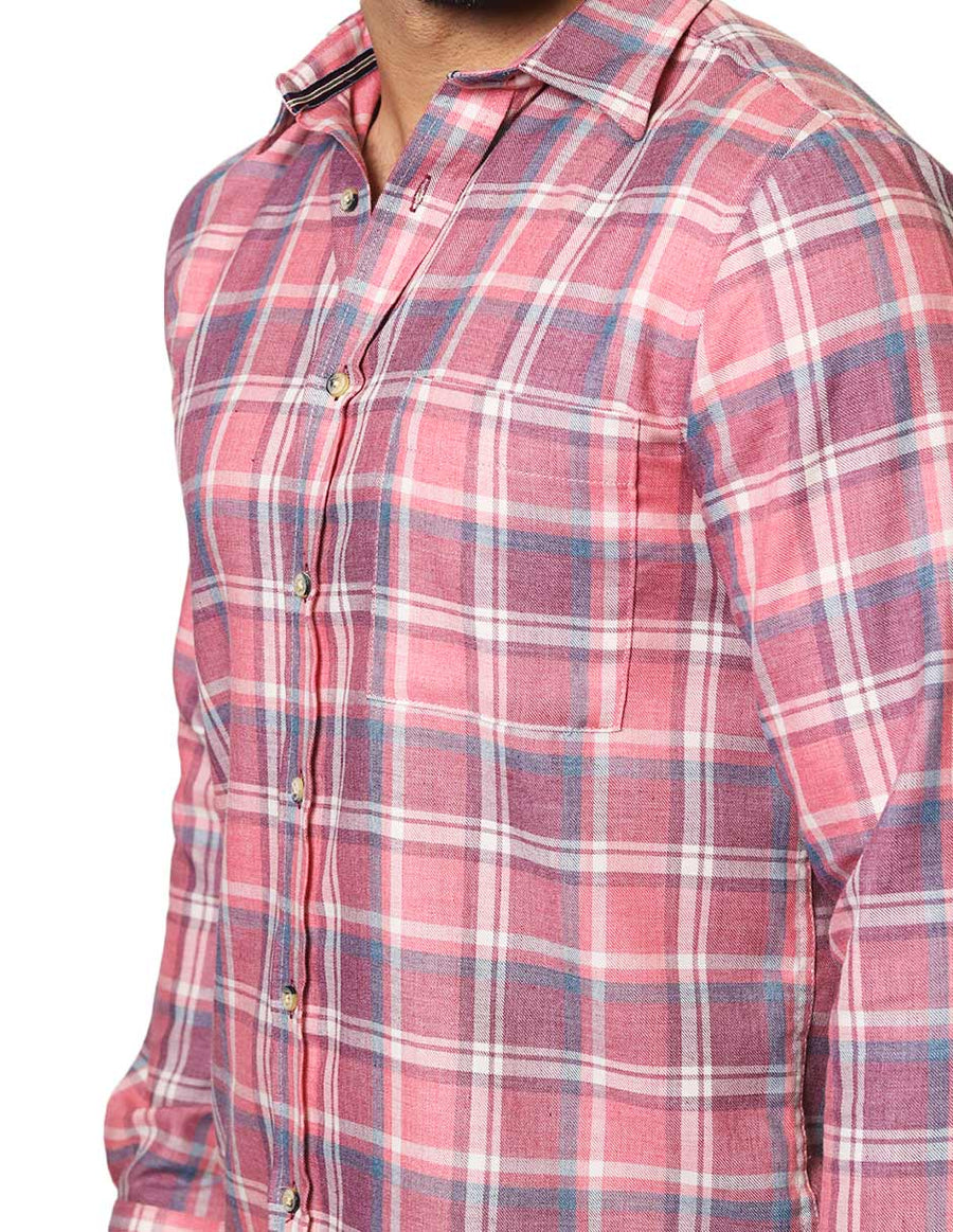 Camisas Para Hombre Bobois Moda Casuales De Manga Larga Con Estapado De Cuadros Jaspeada Relaxed Fit B35118 Rojo