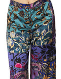 Pantalones Para Mujer Bobois Moda Casuales Satinado Amplio Pierna Ancha Estampado de Flores W33105 Verde Morado