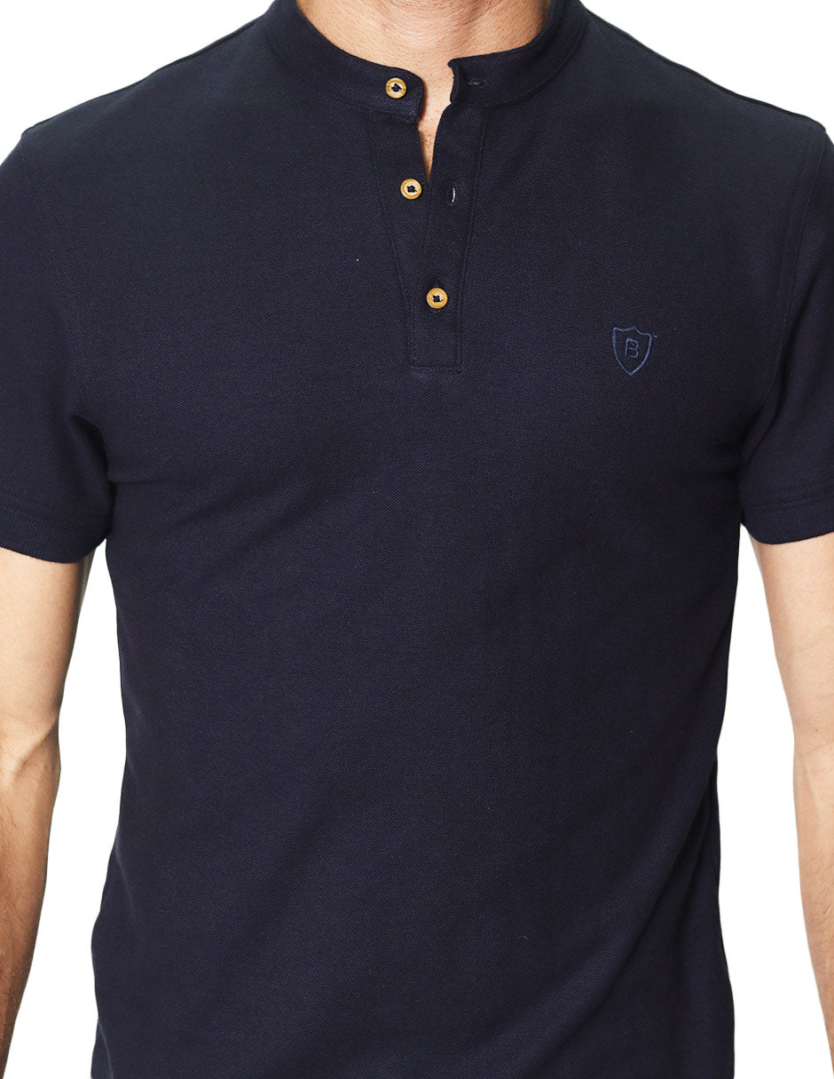 Playeras Polo Para Hombre De Manga Corta Lisa Basica Con Logo Bordado Cuello Mao Slim Fit APCMAB Marino
