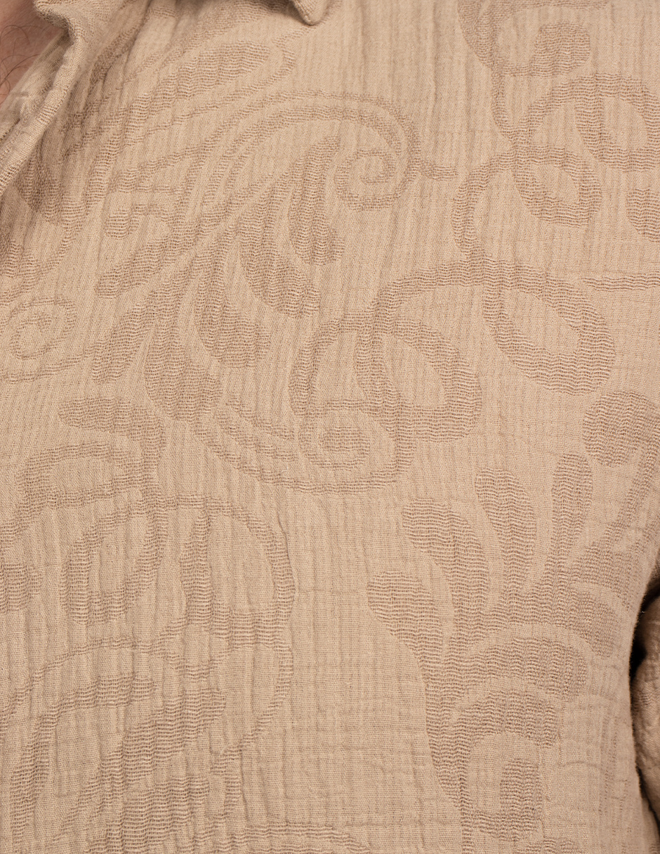 Camisas Para Hombre Tipo Lino Jacquard B51374 Kaki