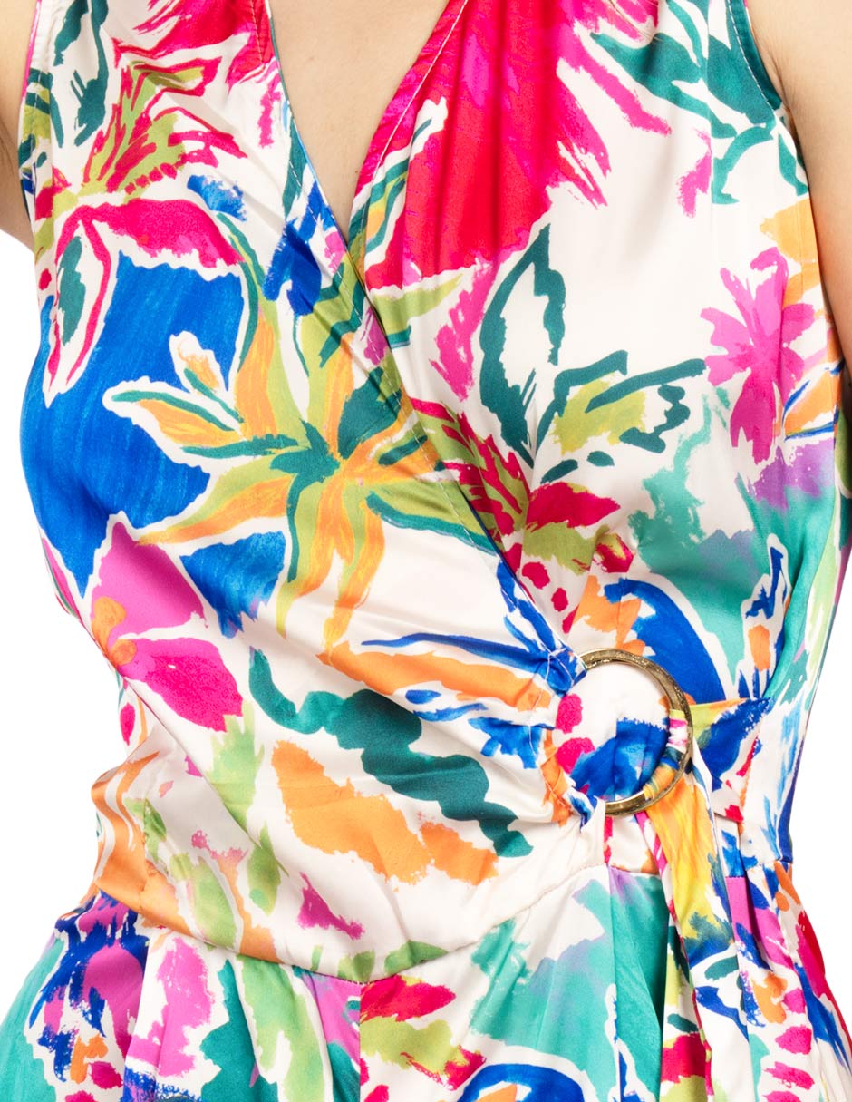 Jumpsuits Para Mujer Satinado Cruzado Tropical W41138 Unico