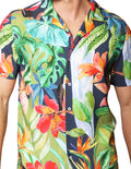 Camisas Para Hombre Bobois Moda Casuales De Manga Corta Cuello Abierto Con Estampado Tropical Relaxed Fit B41585 Verde