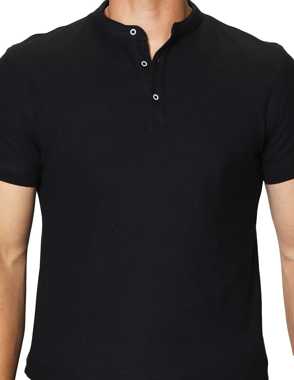 Playeras Polo Para Hombre Lisa De Manga Corta Cuello Mao APCMAO Negro