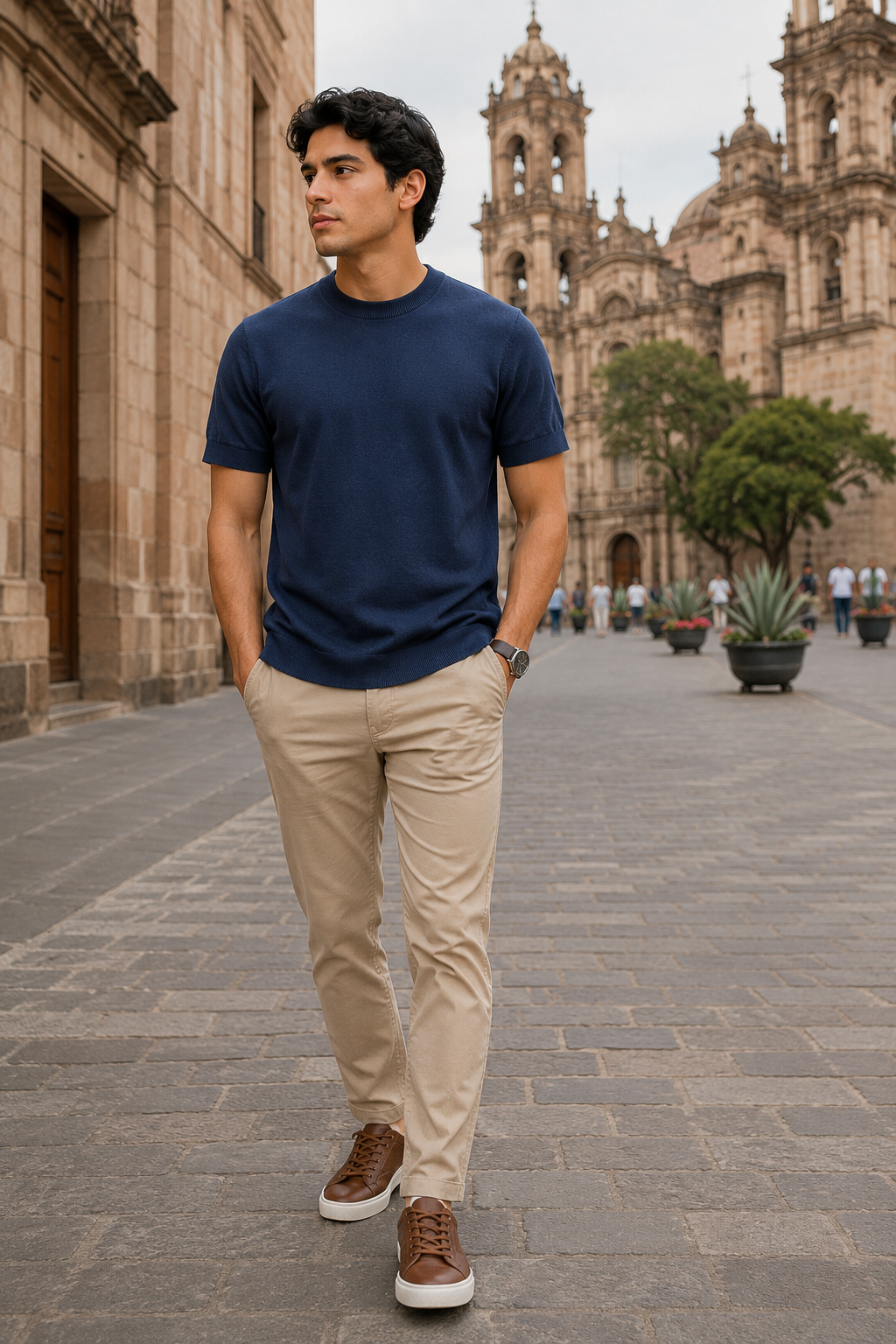 Playeras Para Hombre de Punto Cuello Redondo A61451 Marino