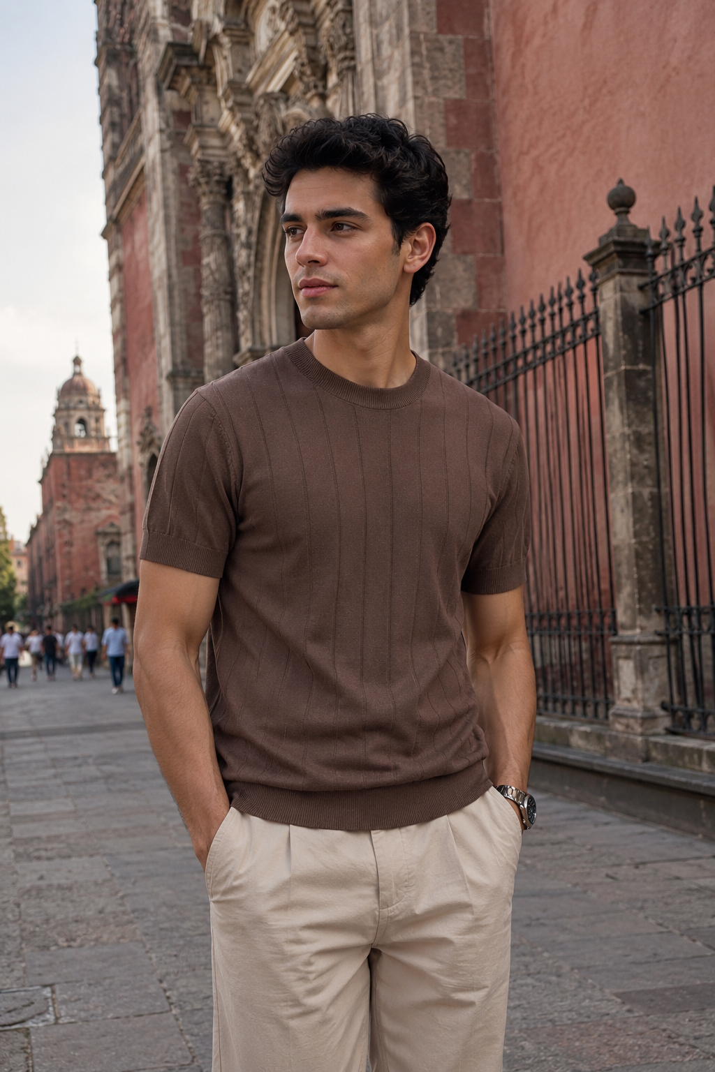 Playeras Para Hombre de Punto Tejida Acanalada A61452 Chocolate