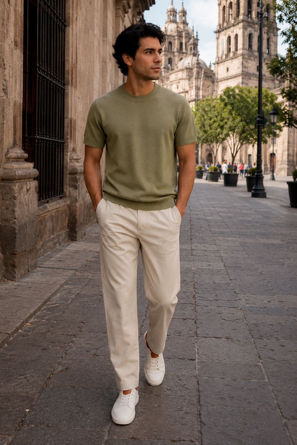 Playeras Para Hombre de Punto Cuello Redondo A61451 Olivo