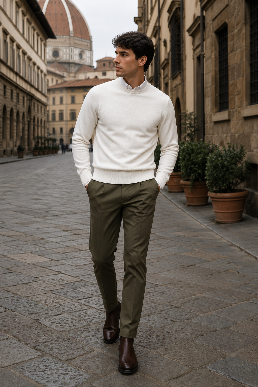 Suéteres Para Hombre Básico de Punto Fino E65301 Hueso