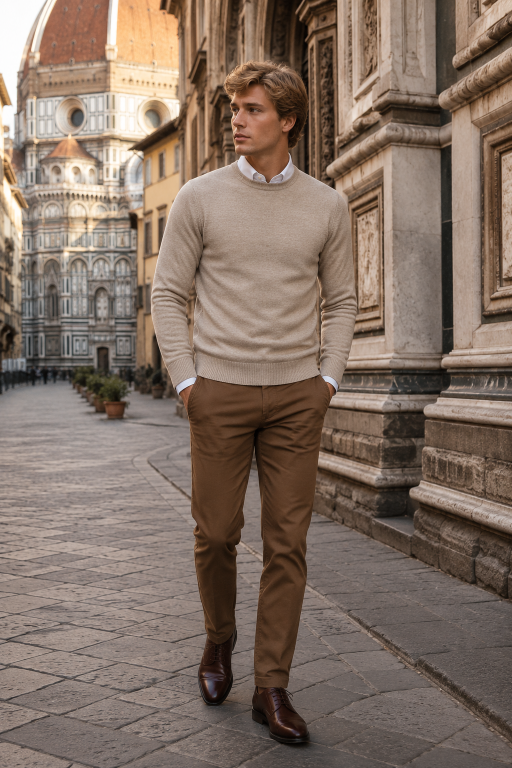 Suéteres Para Hombre Básico de Punto Fino E65301 Beige
