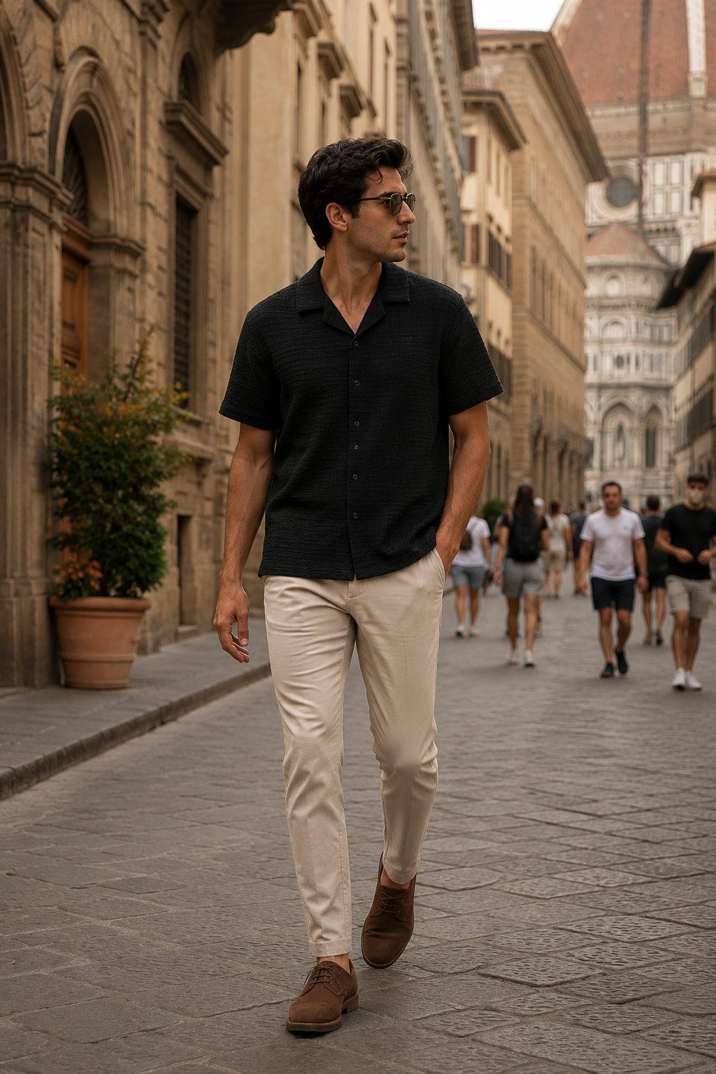 Camisas Para Hombre Manga Corta Con Tejido de Punto B65457 Negro