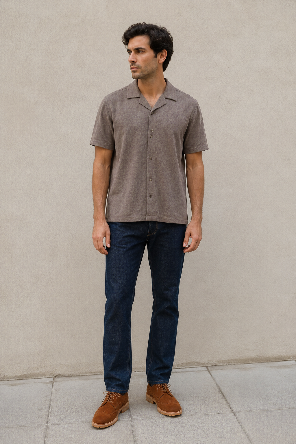 Camisas Para Hombre Manga Corta Tacto Cashmere B65451 Gris