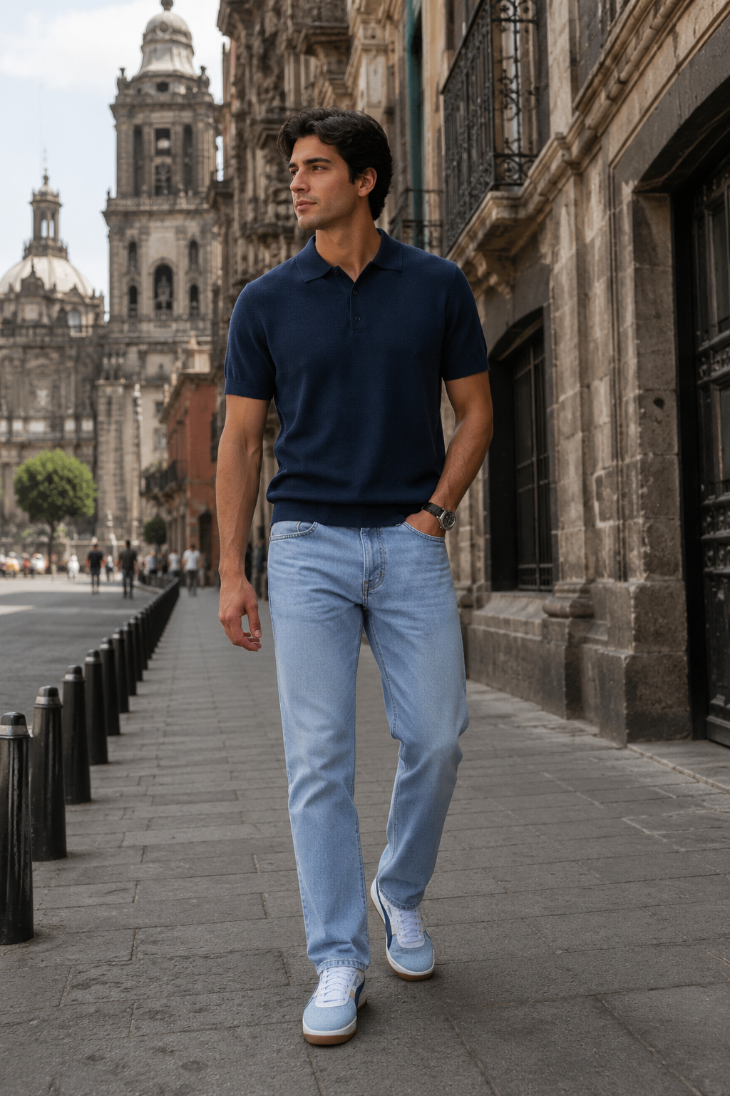Playeras Polo Para Hombre de Punto Lisa Slim Fit A61453 Marino