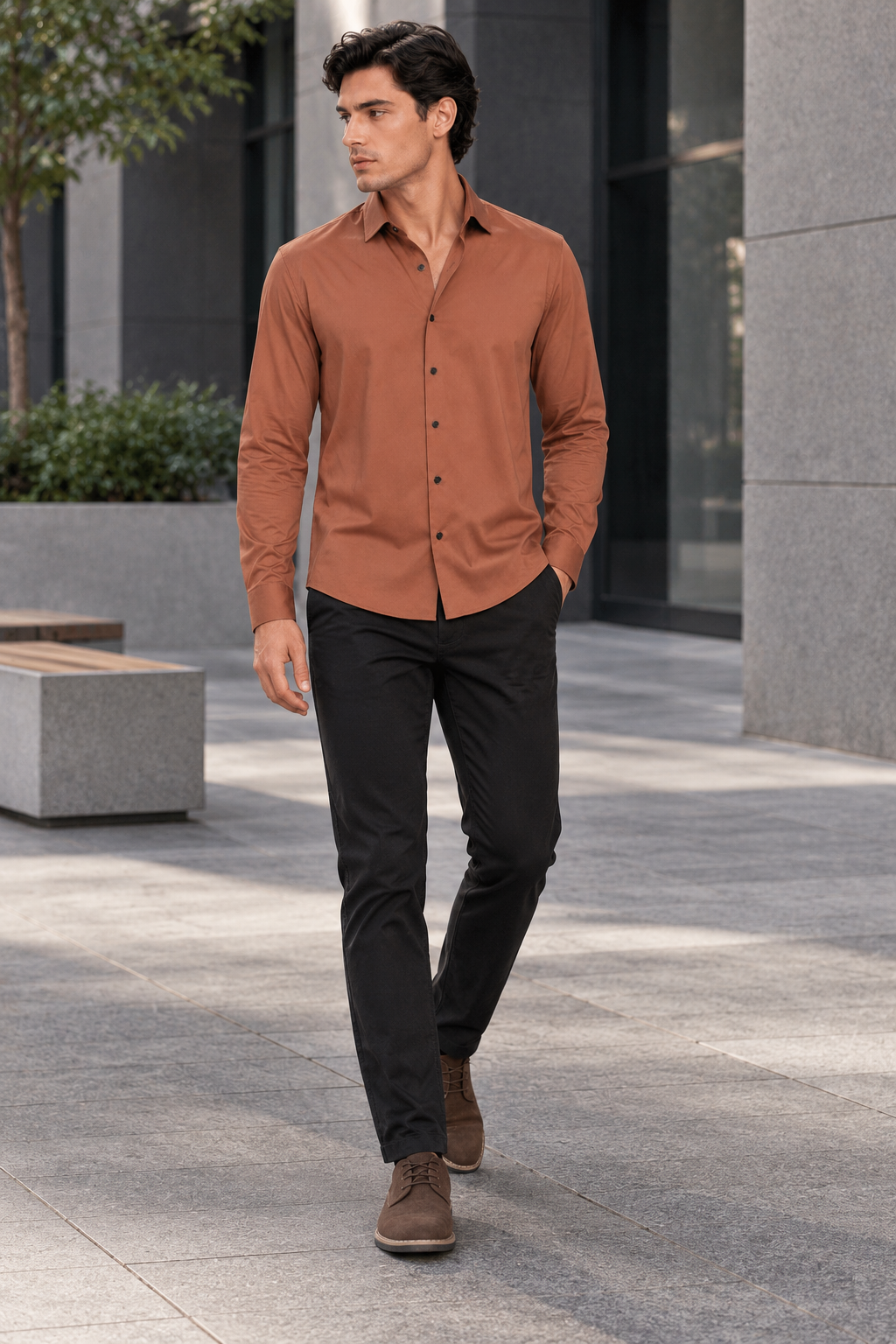 Camisas Para Hombre Super Stretch Sin Costuras B65405 Chedron