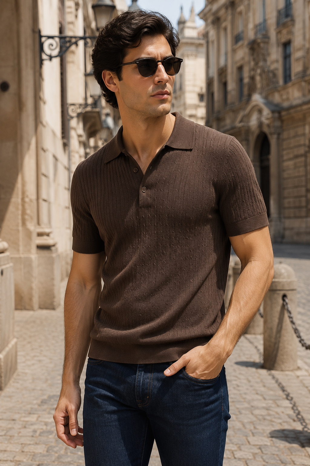 Playeras Polo Para Hombre Tejida Punto Acanalada A61454 Chocolate
