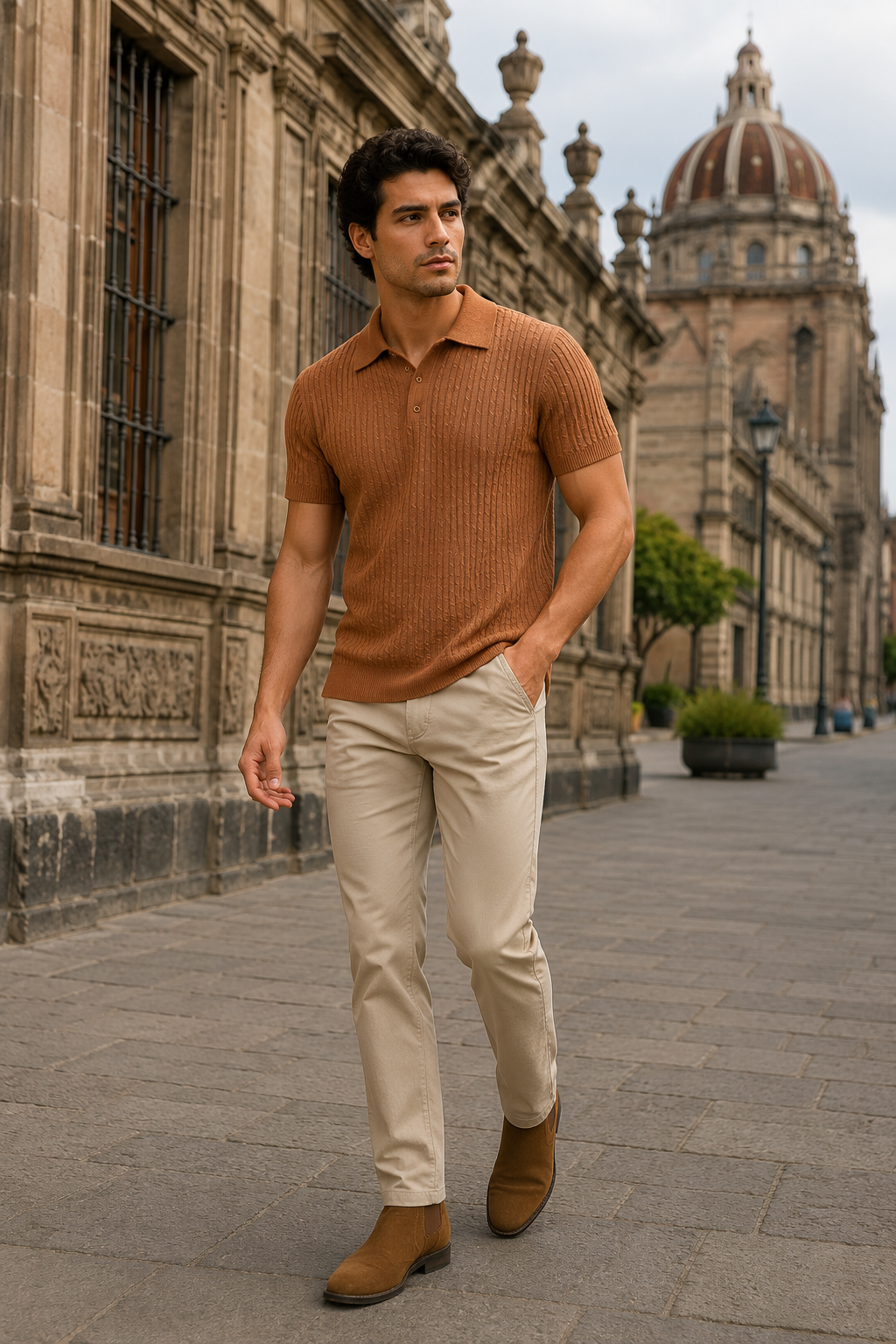 Playeras Polo Para Hombre Tejida Punto Acanalada A61454 Cocoa