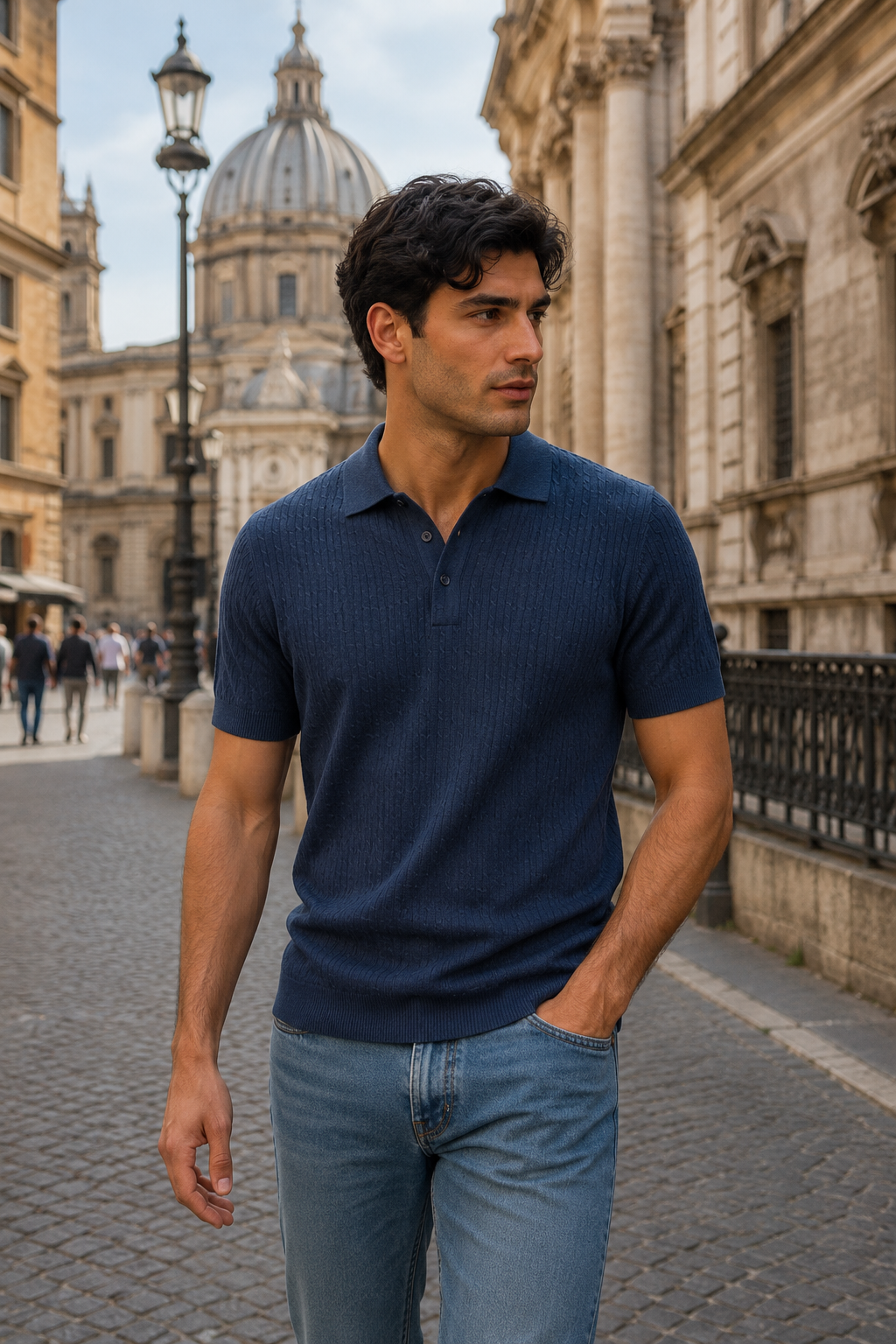 Playeras Polo Para Hombre Tejida Punto Acanalada A61454 Marino