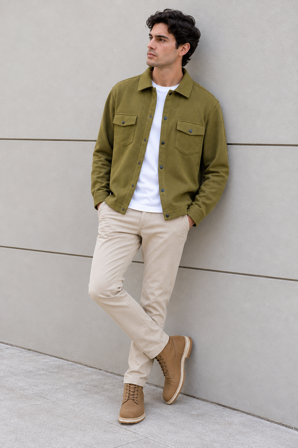 Sobrecamisas Para Hombre Suede De Doble Bolsillo Con Tapa B65413 Olivo
