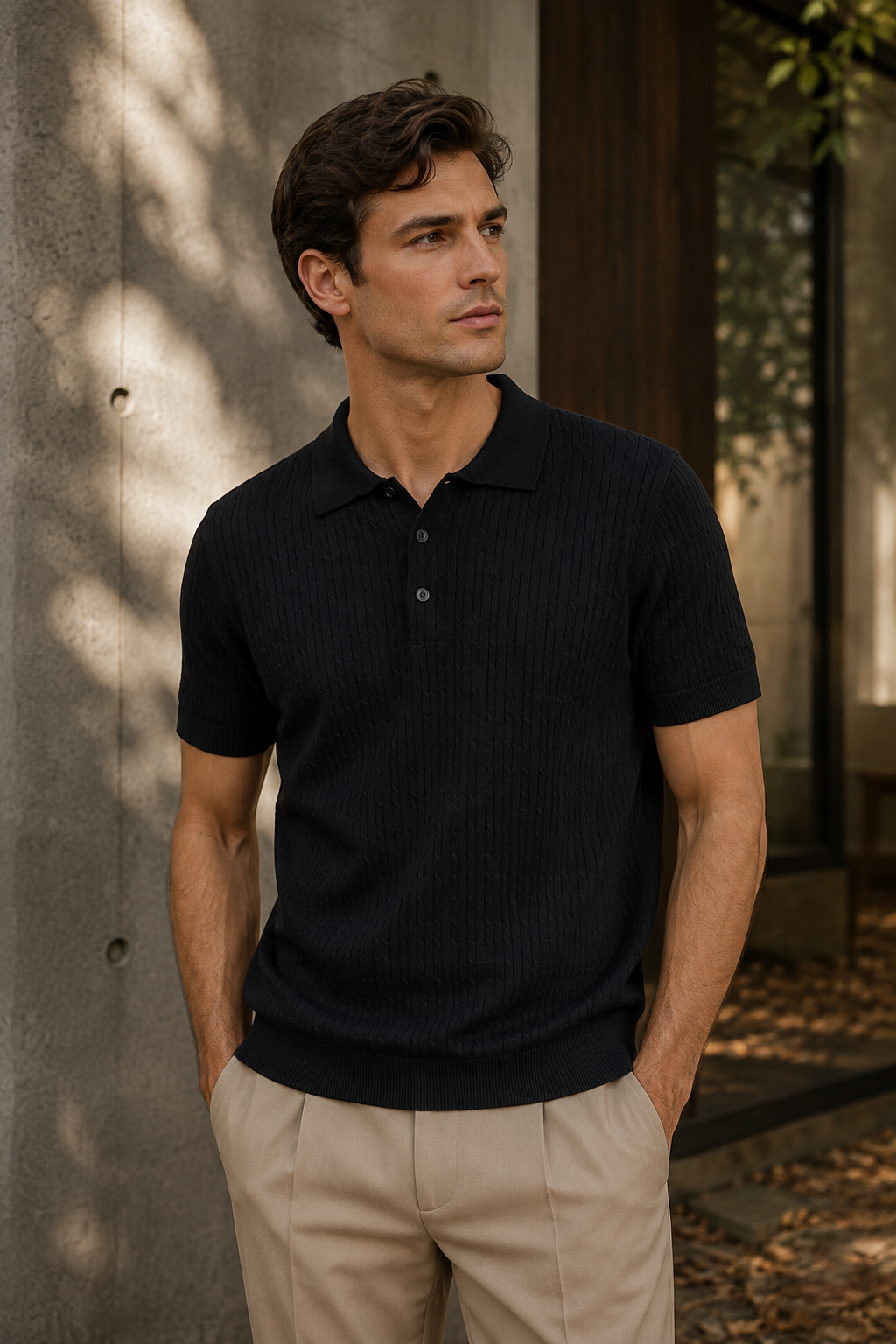 Playeras Polo Para Hombre Tejida Punto Acanalada A61454 Negro