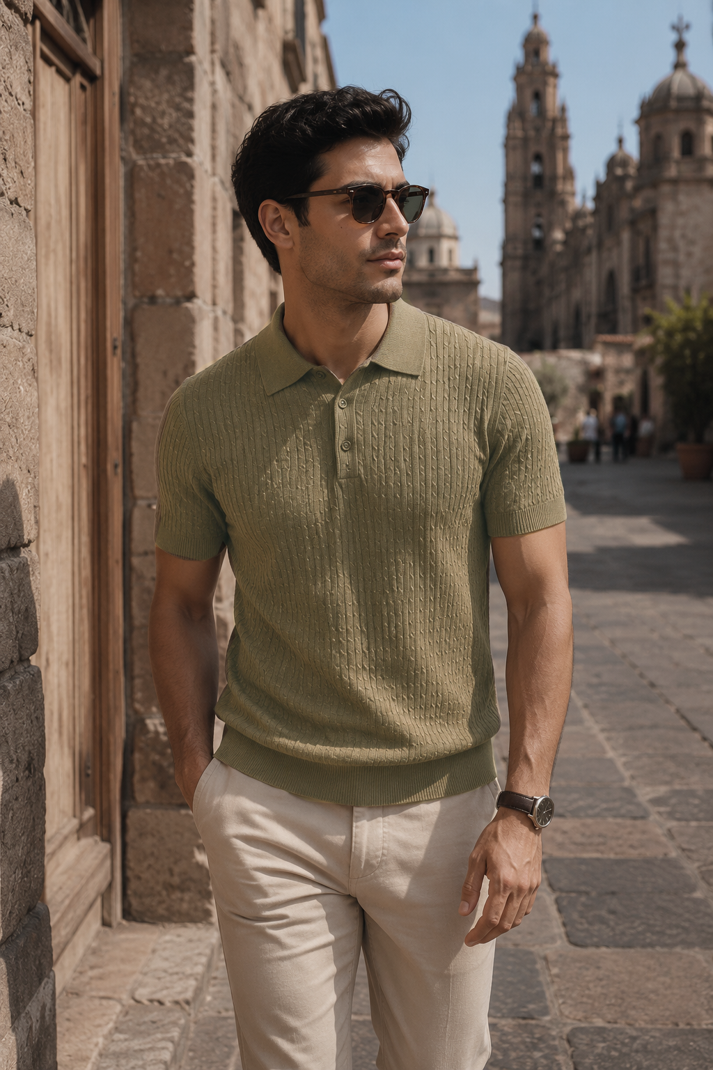 Playeras Polo Para Hombre Tejida Punto Acanalada A61454 Olivo