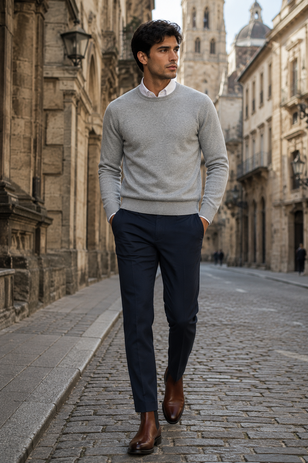 Suéteres Para Hombre Básico de Punto Fino E65301 Gris