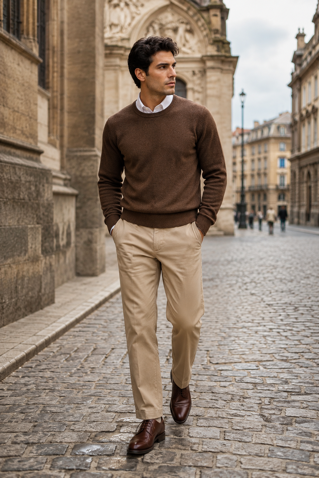 Suéteres Para Hombre Básico de Punto Fino E65301 Chocolate