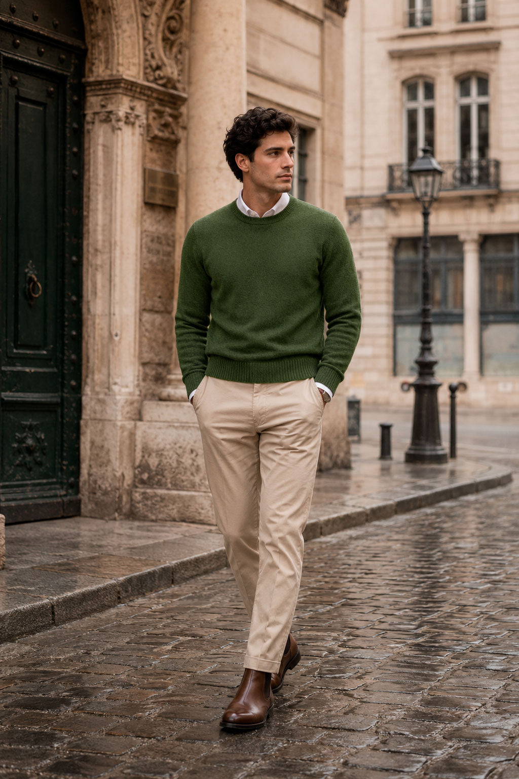 Suéteres Para Hombre Básico de Punto Fino E65301 Militar