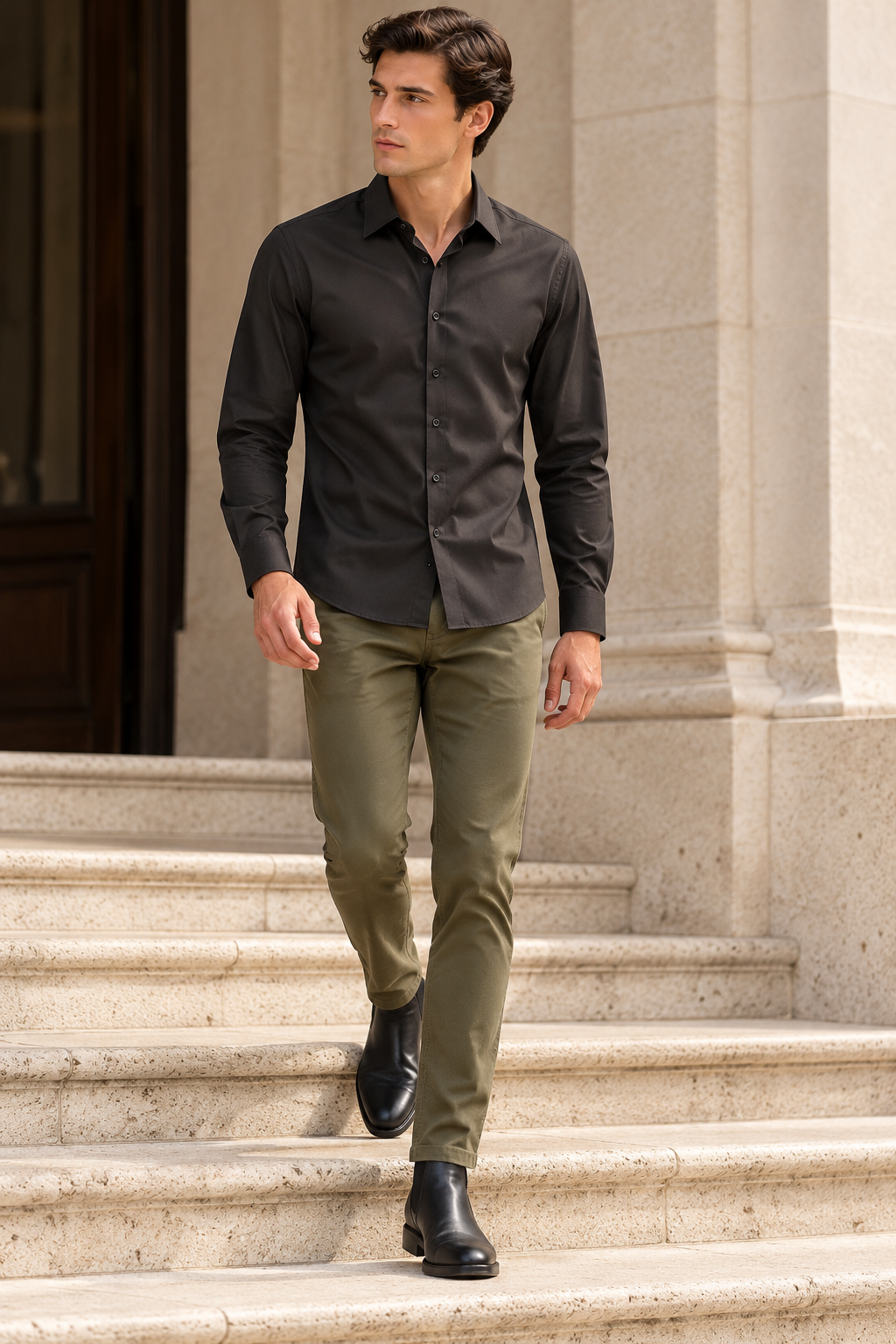 Camisas para Hombre Manga Larga Casual Formal de Tejido Suave B65411 Negro