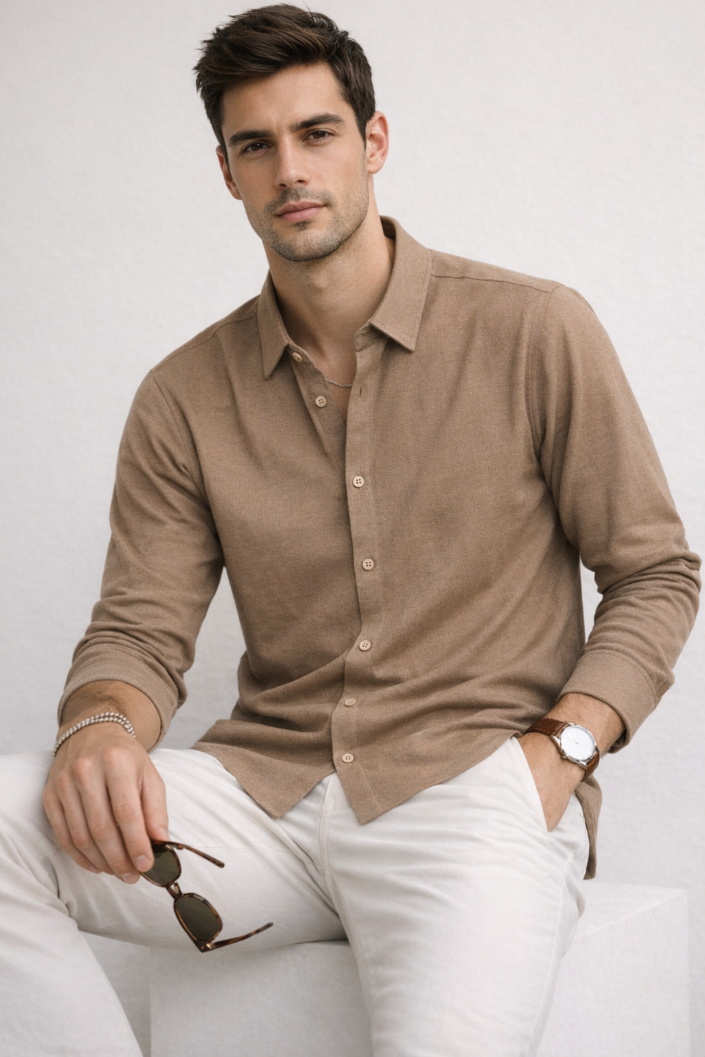 Camisa para Hombre Micropanal Antiarrugas B61403 Camel