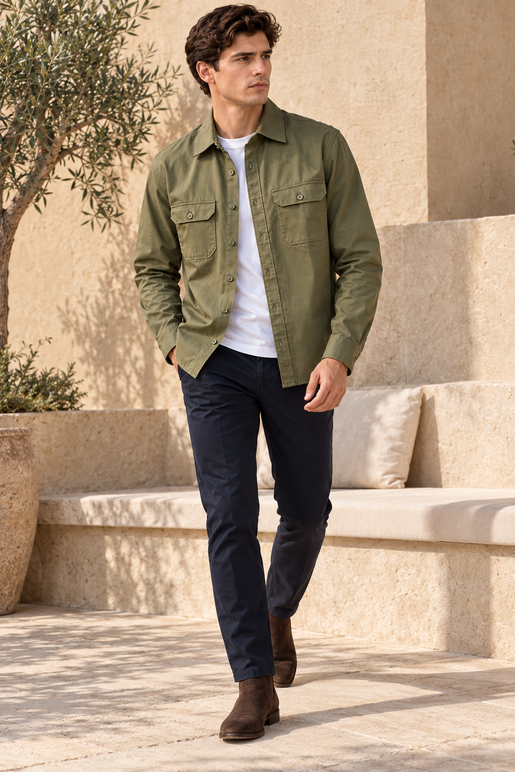 Sobrecamisas Para Hombre Chaqueta Ligera Amplia B65412 Olivo