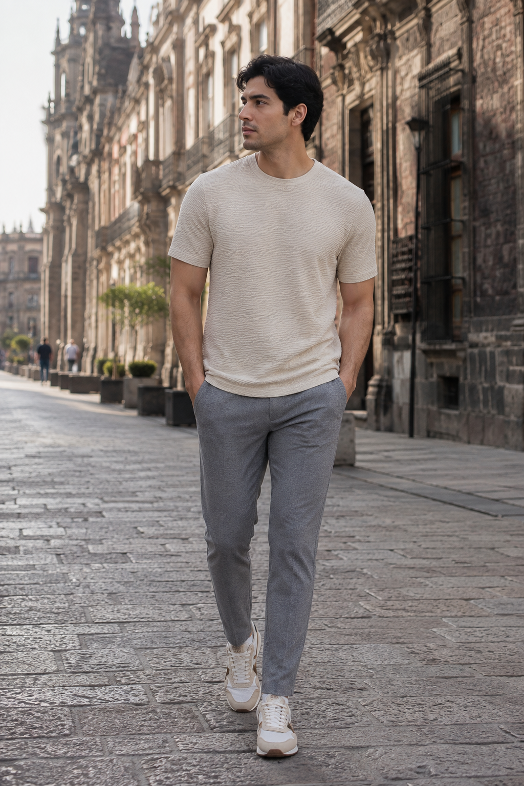 Playeras Para Hombre Manga Corta Con Textura A61304 Arena