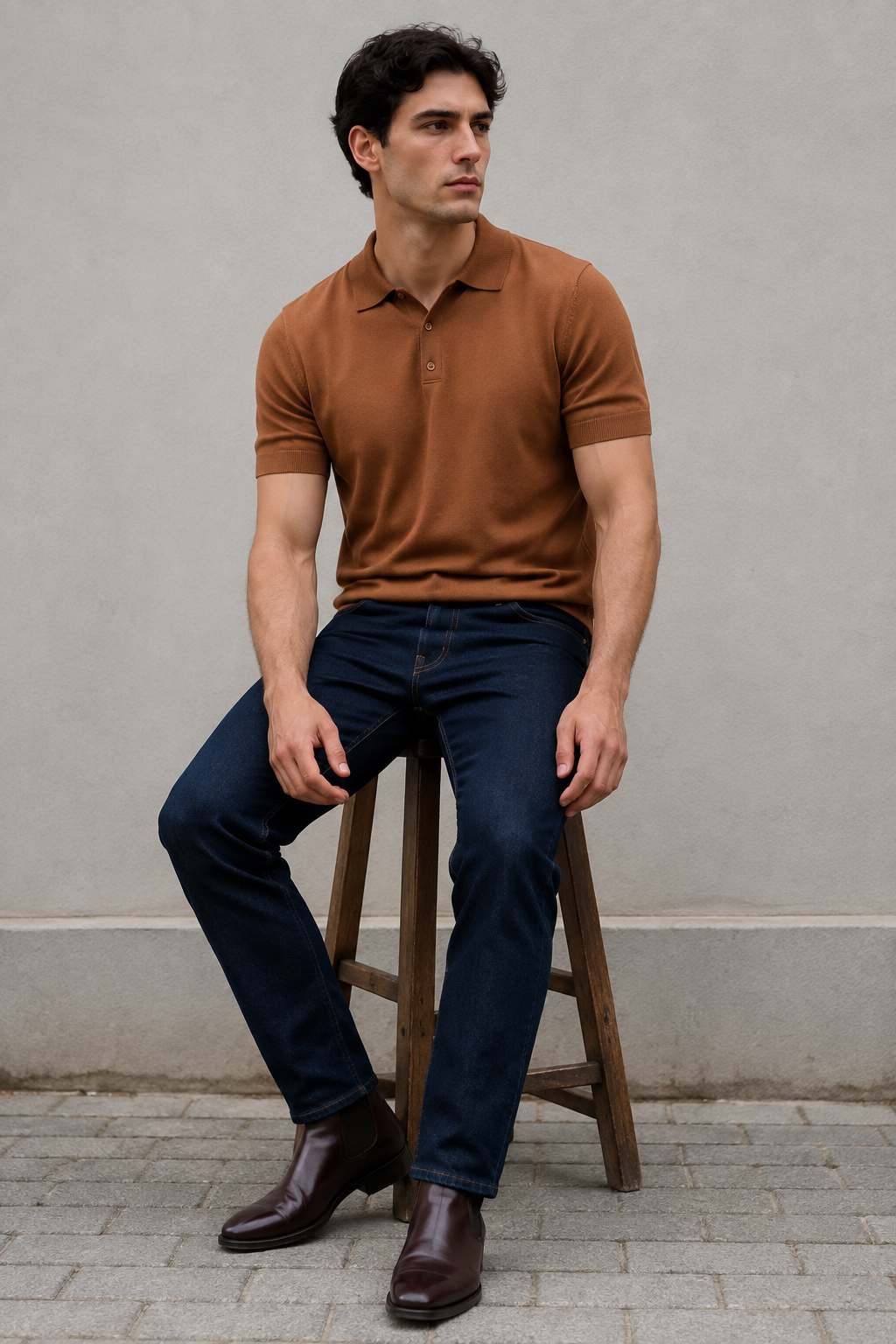 Playeras Polo Para Hombre de Punto Lisa Slim Fit A61453 Cocoa