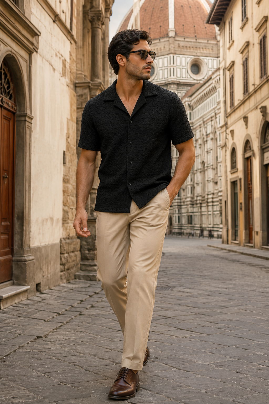 Camisas Para Hombre Manga Corta Crochet Textura Zizag B65456 Negro