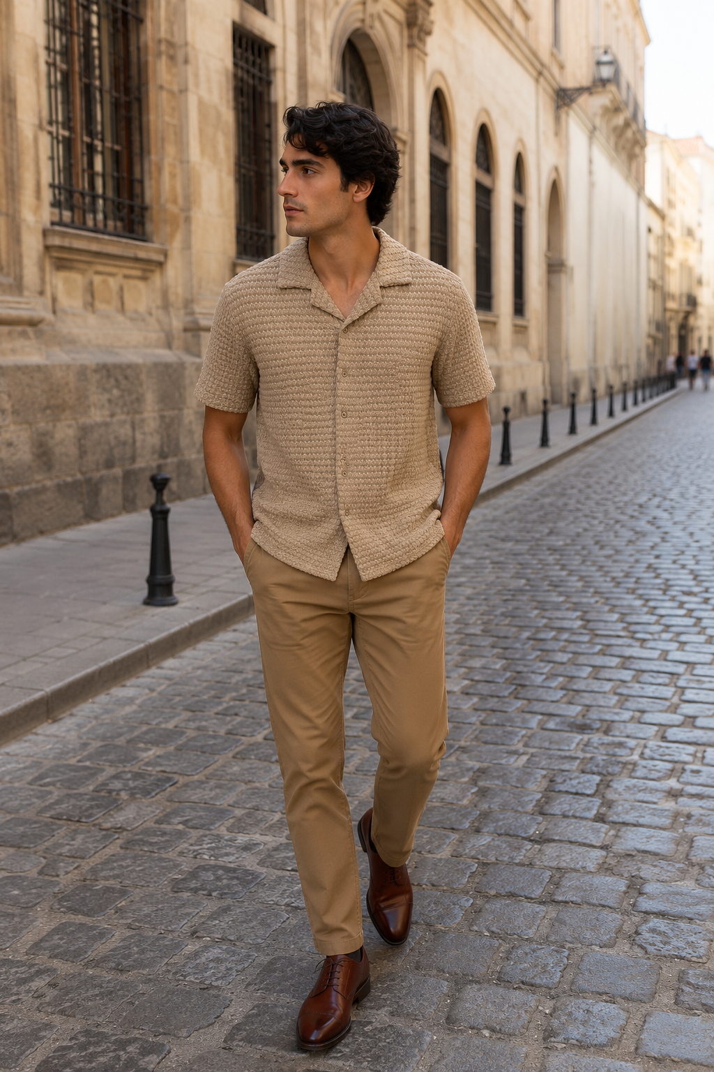 Camisas Para Hombre Manga Corta Tejido Punto B65458 Kaki