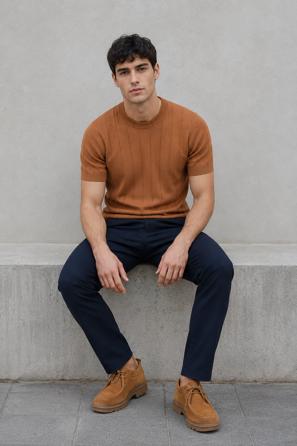 Playeras Para Hombre de Punto Tejida Acanalada A61452 Cocoa