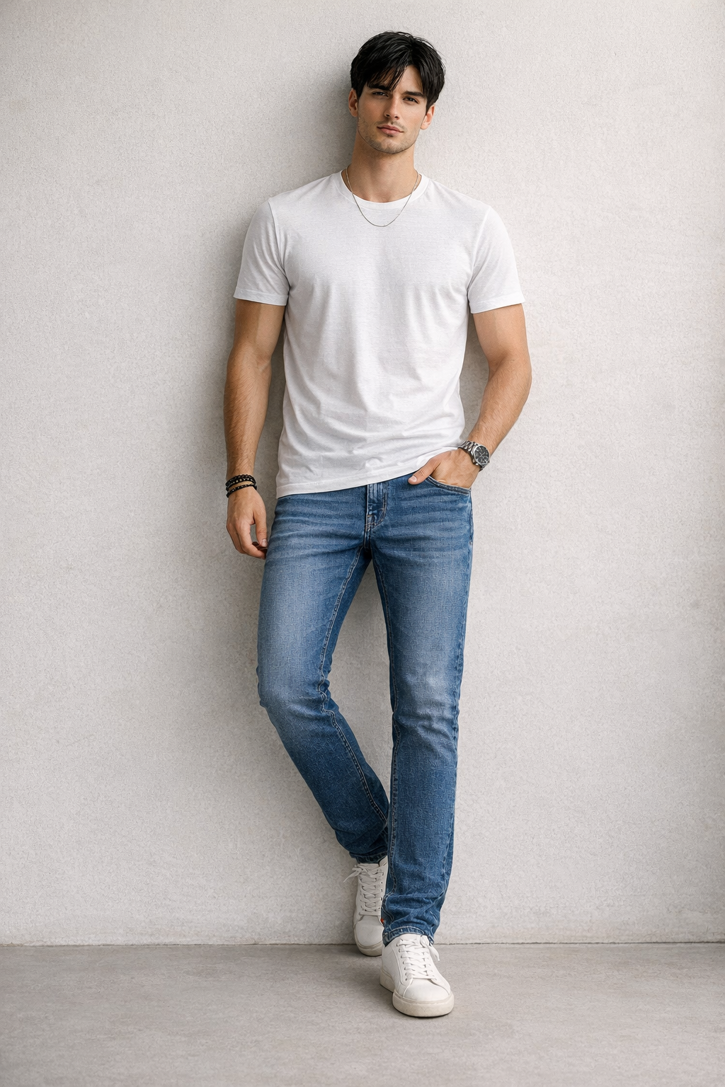 Jeans Para Hombre Mezclilla Slim Deslavado  J61107 Azul