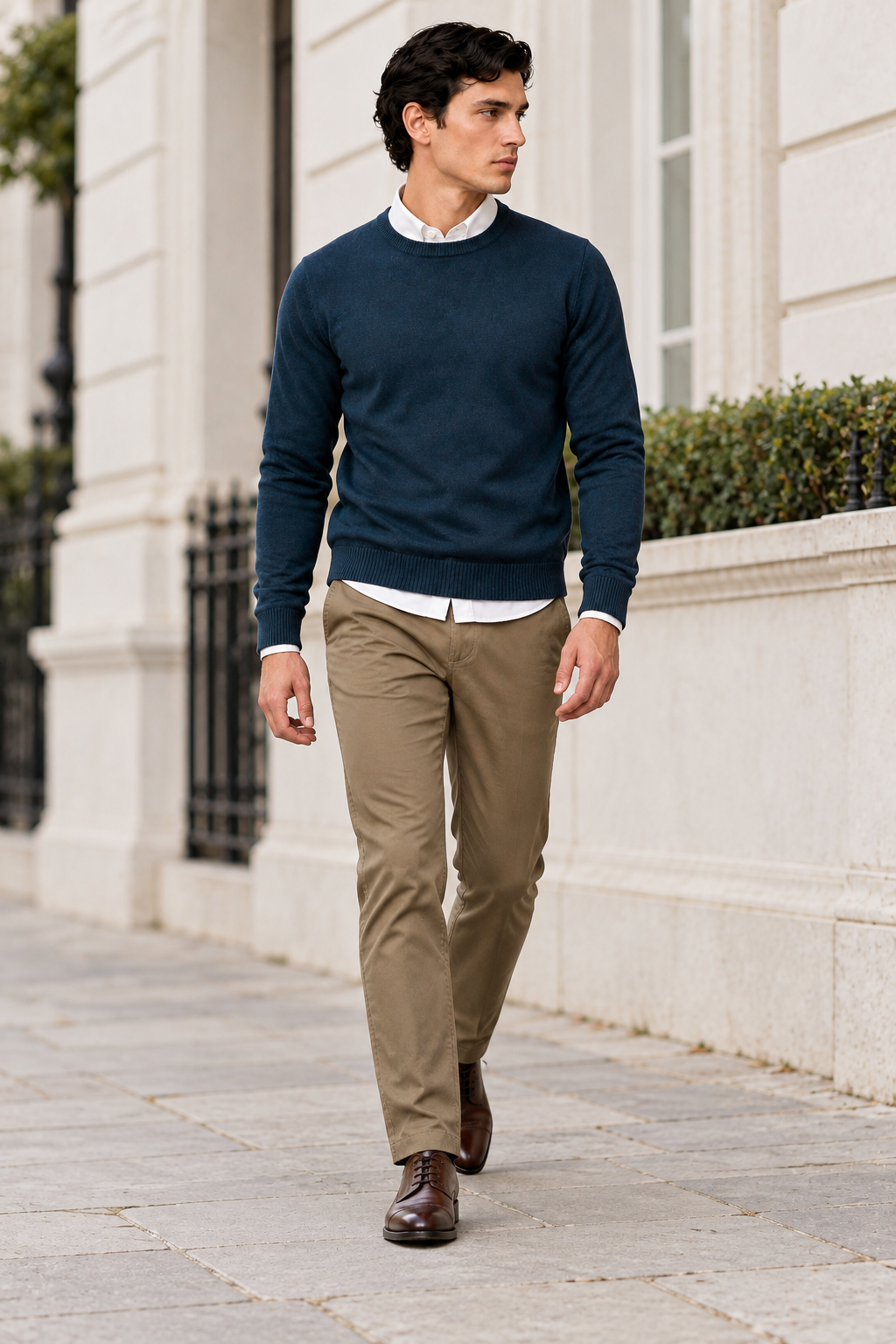 Suéteres Para Hombre Básico de Punto Fino E65301 Marino