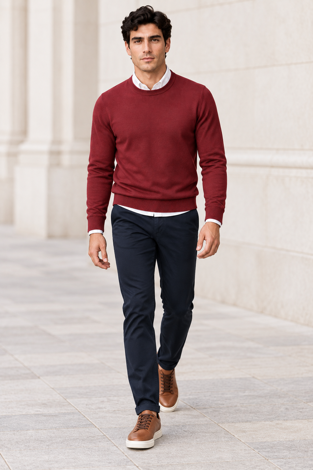 Suéteres Para Hombre Básico de Punto Fino E65301 Vino