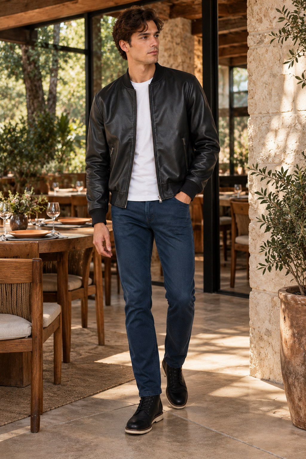 Chamarras Para Hombre Bomber Tipo Piel Cierre Frontal D45306 Negro