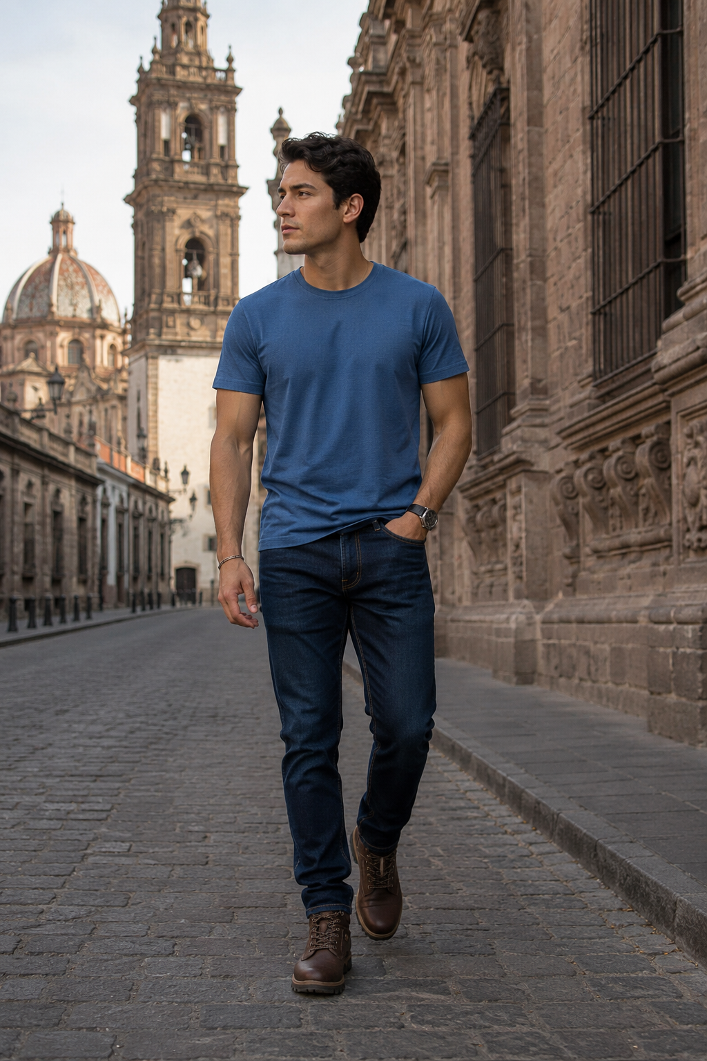 Playera para Hombre Cuello Redondo Antiarrugas Sport Transpirable A61405 Azul