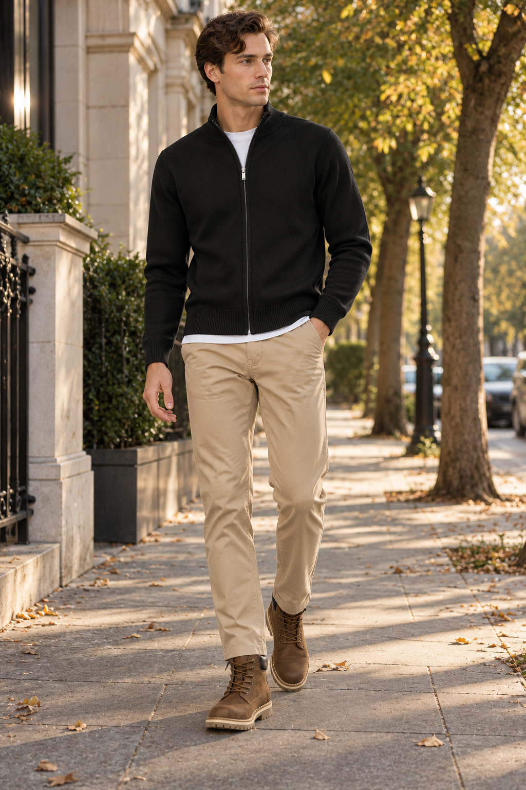 Suéteres Para Hombre Básico Con Cierre De Punto Fino E65304 Negro