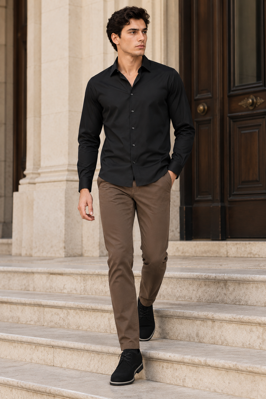 Camisas Para Hombre Super Stretch Sin Costuras B65405 Negro